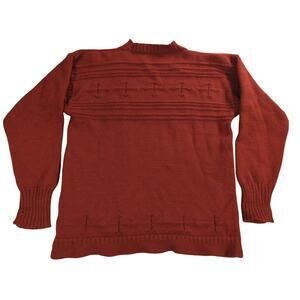 VTG Ruggers Guernsey Wool Sweater Mens L Rust Fisherman Knit Pullover